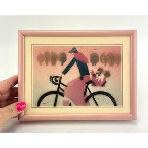 Vintage 1980s hand painted tile, framed original ceramic art